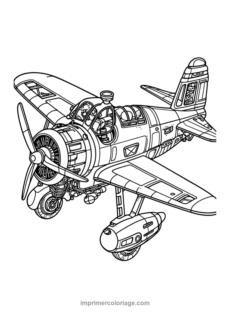 avion chasseur ancien helice cockpit - dessin gratuit &agrave; imprimer