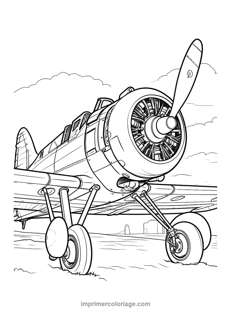 avion chasseur helice radial piste - dessin gratuit &agrave; imprimer