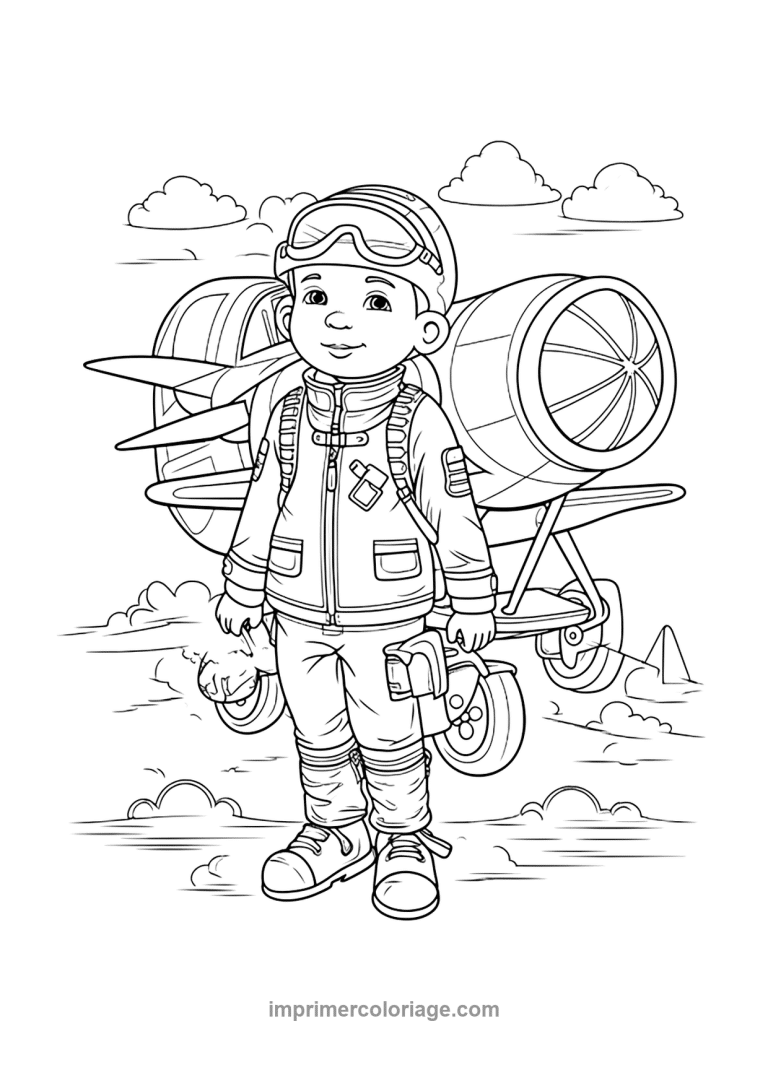 avion enfant pilote casque helice - dessin gratuit &agrave; imprimer