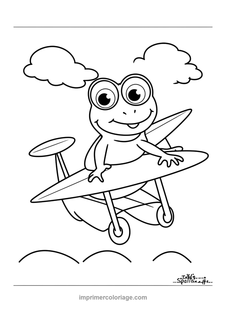 avion grenouille pilote nuages biplan - dessin gratuit &agrave; imprimer