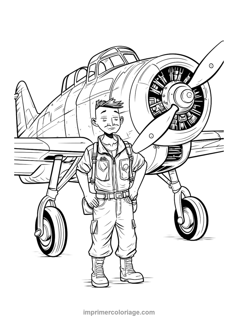 avion helice pilote ancien radial - dessin gratuit &agrave; imprimer