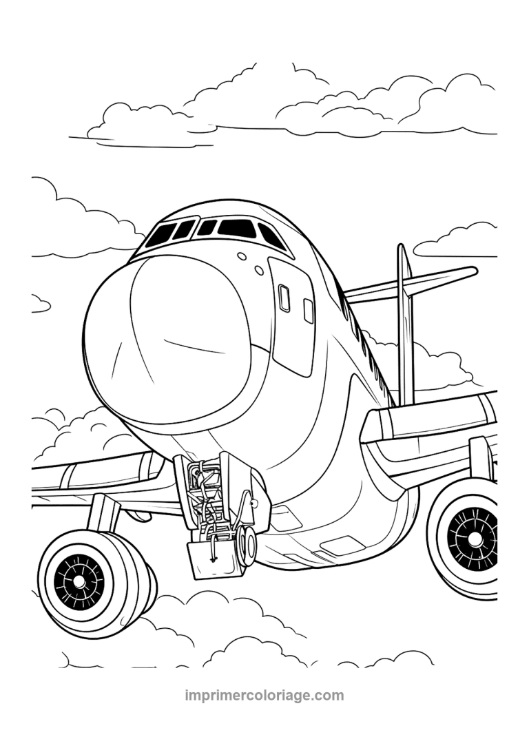 avion ligne cockpit roues nuages - dessin gratuit &agrave; imprimer