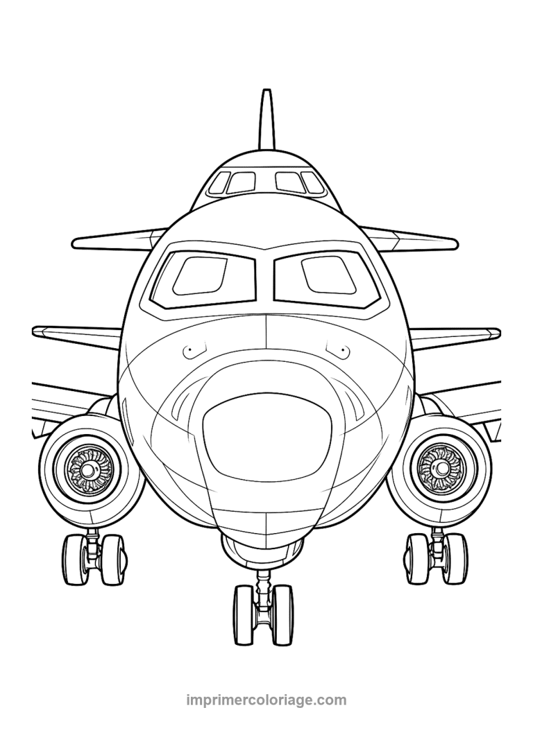 avion ligne face cockpit turbines - dessin gratuit &agrave; imprimer
