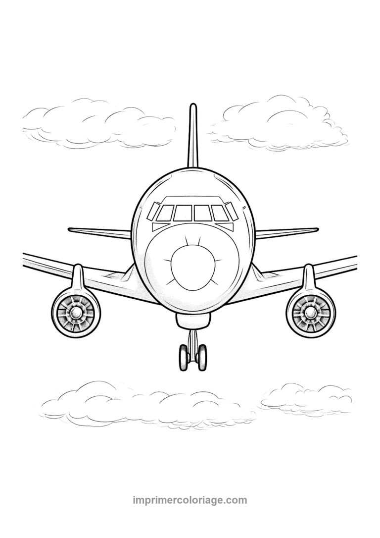 avion ligne face reacteurs nuages - dessin gratuit &agrave; imprimer