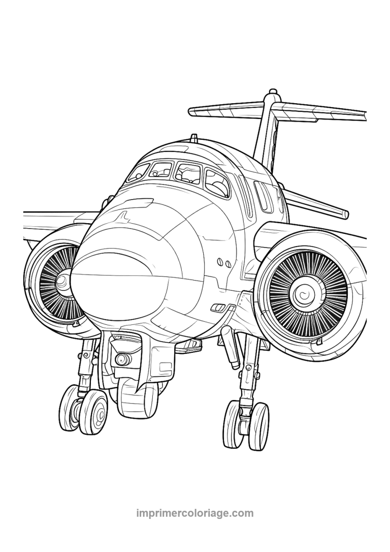 avion reacteur face turbines empennage - dessin gratuit &agrave; imprimer