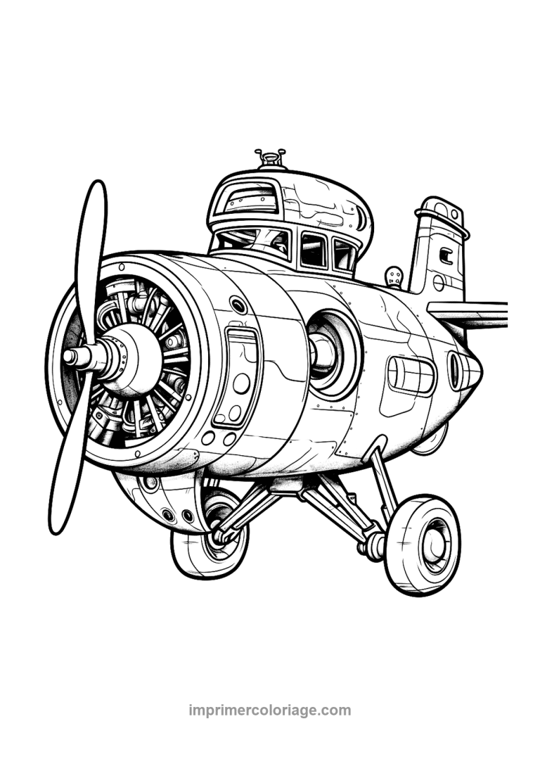 avion steampunk helice hublots retro - dessin gratuit &agrave; imprimer