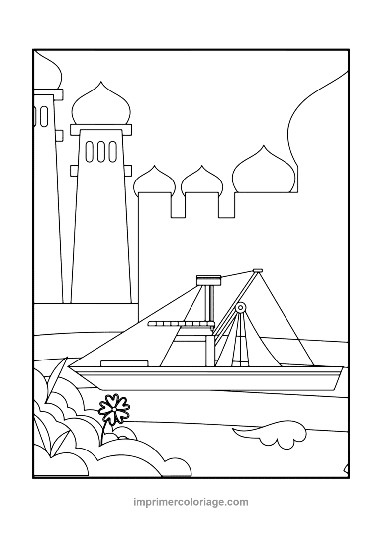 barge grue phare domes fleur - dessin gratuit &agrave; imprimer