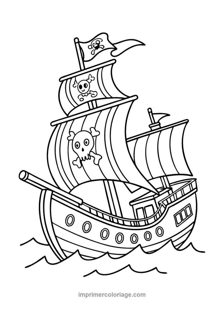 bateau pirate cartoon canon crane pavillon - dessin gratuit &agrave; imprimer