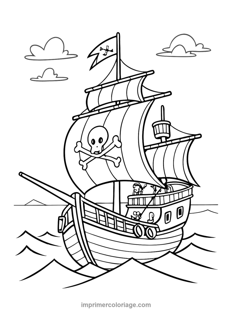 bateau pirate cartoon crane equipage vagues - dessin gratuit &agrave; imprimer
