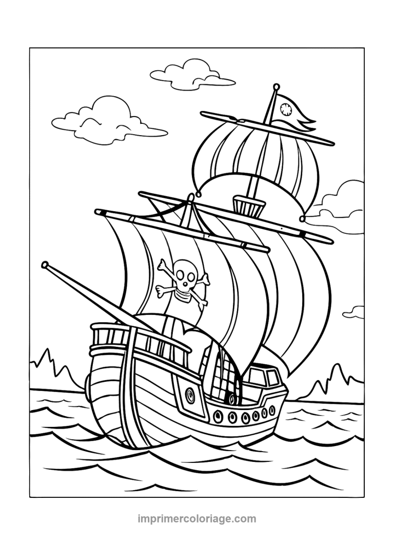 bateau pirate cartoon voile crane drapeau - dessin gratuit &agrave; imprimer