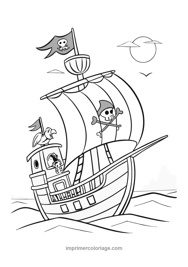 bateau pirate perroquet capitaine drapeau noir - dessin gratuit &agrave; imprimer