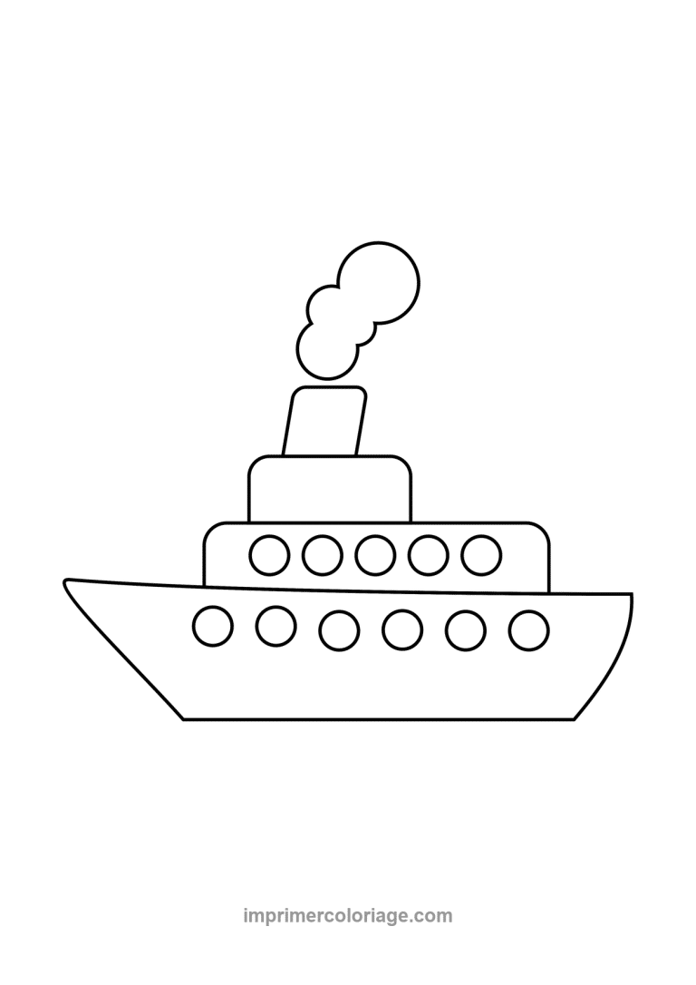 bateau vapeur simple fumee hublots enfant - dessin gratuit &agrave; imprimer