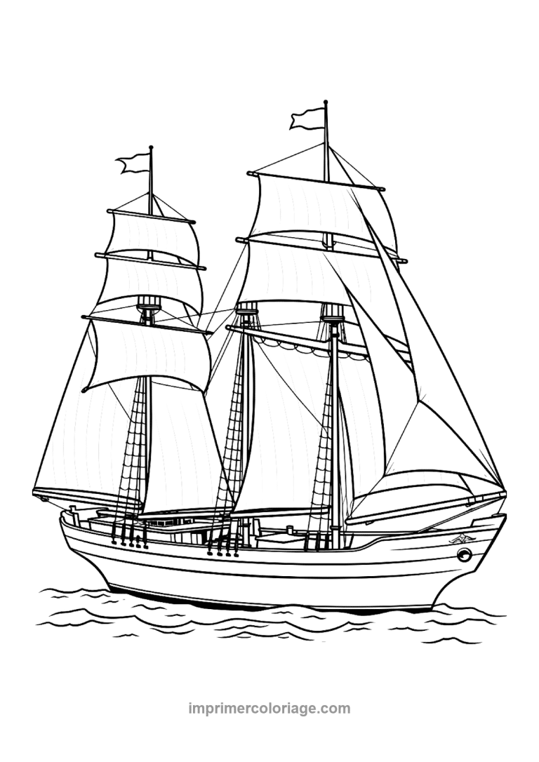 brigantin deux mats voiles pavillons mer - dessin gratuit &agrave; imprimer