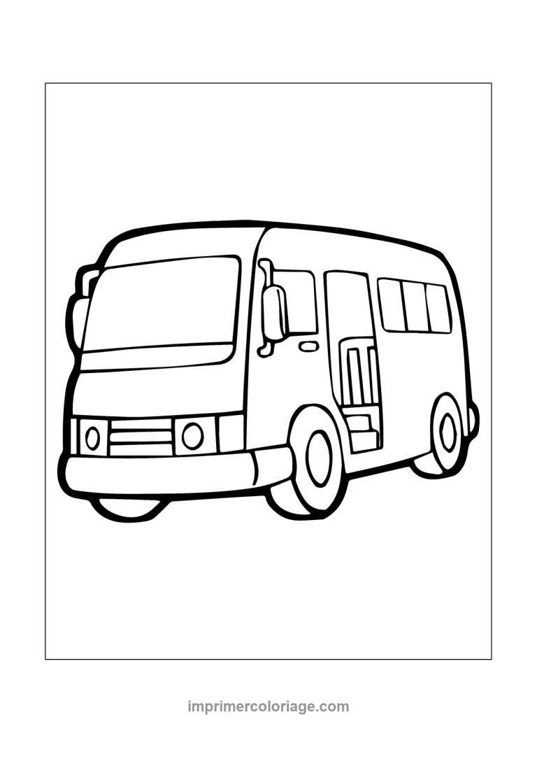 bus minibus cartoon calandre trois quarts - dessin gratuit &agrave; imprimer