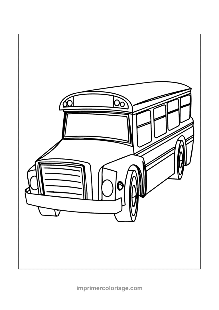 bus scolaire avant calandre trois quarts - dessin gratuit &agrave; imprimer