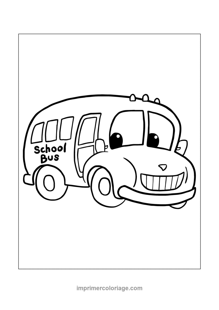 bus scolaire cartoon grand sourire dents - dessin gratuit &agrave; imprimer