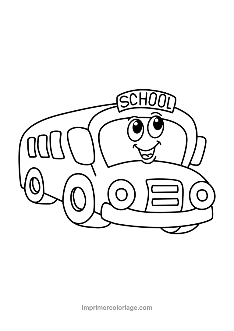 bus scolaire cartoon panneau souriant yeux - dessin gratuit &agrave; imprimer