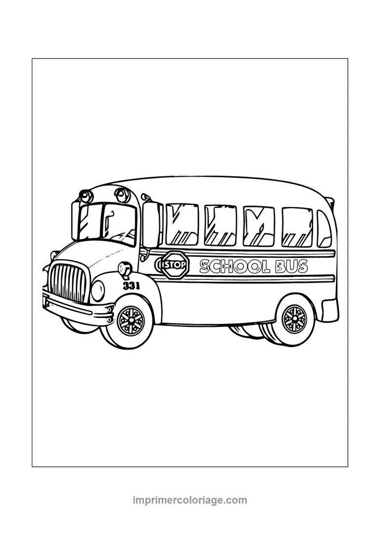 bus scolaire detaille stop numero profil - dessin gratuit &agrave; imprimer