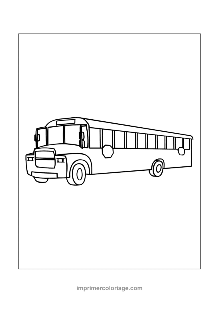 bus scolaire long trois quarts avant - dessin gratuit &agrave; imprimer