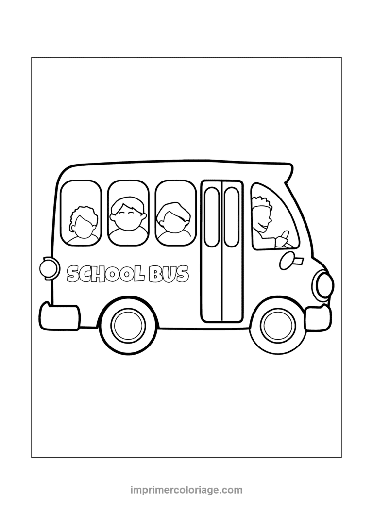 bus scolaire mignon enfants fenetres chauffeur - dessin gratuit &agrave; imprimer