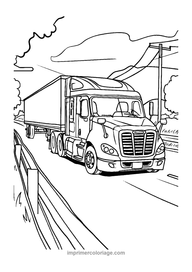 camion americain semi remorque route - dessin gratuit &agrave; imprimer