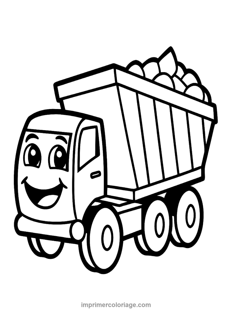 camion benne cartoon souriant cailloux - dessin gratuit &agrave; imprimer