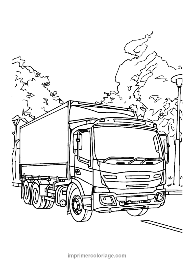 camion porteur caisse lampadaire arbres - dessin gratuit &agrave; imprimer
