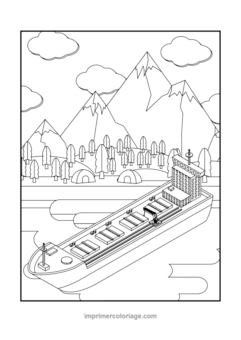cargo vraquier isometrique montagnes tentes - dessin gratuit &agrave; imprimer
