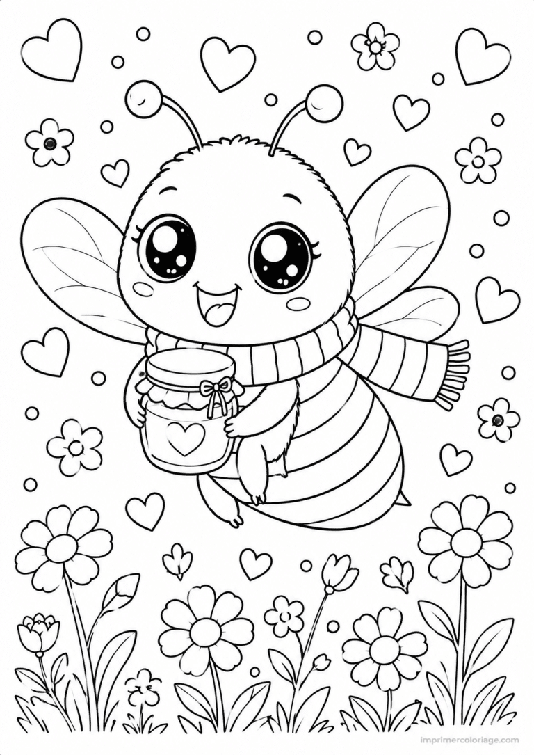 coloriage abeille cute bocal echarpe à imprimer coloriage abeille cute bocal echarpe - dessin gratuit à imprimer