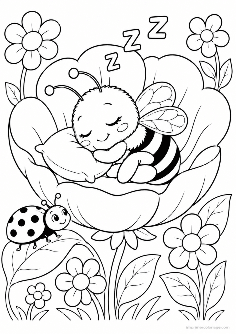 coloriage abeille cute dort fleur à imprimer coloriage abeille cute dort fleur - dessin gratuit à imprimer