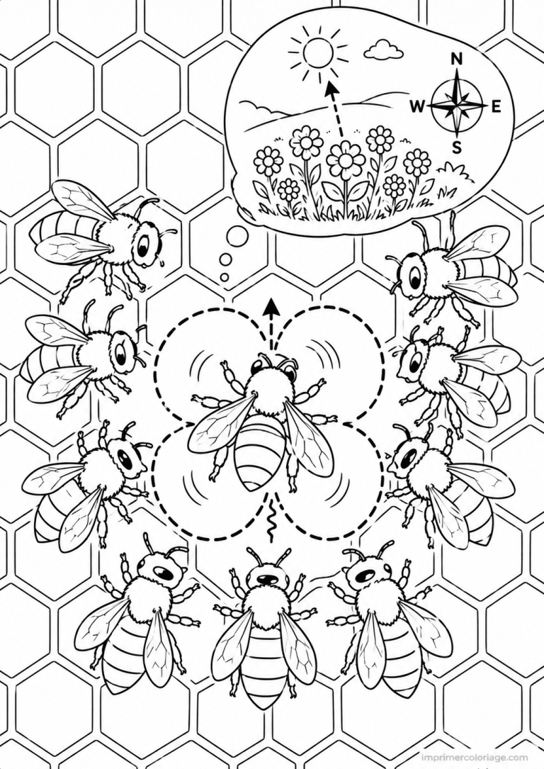 coloriage abeille danse fretillement ruche à imprimer coloriage abeille danse fretillement ruche - dessin gratuit à imprimer