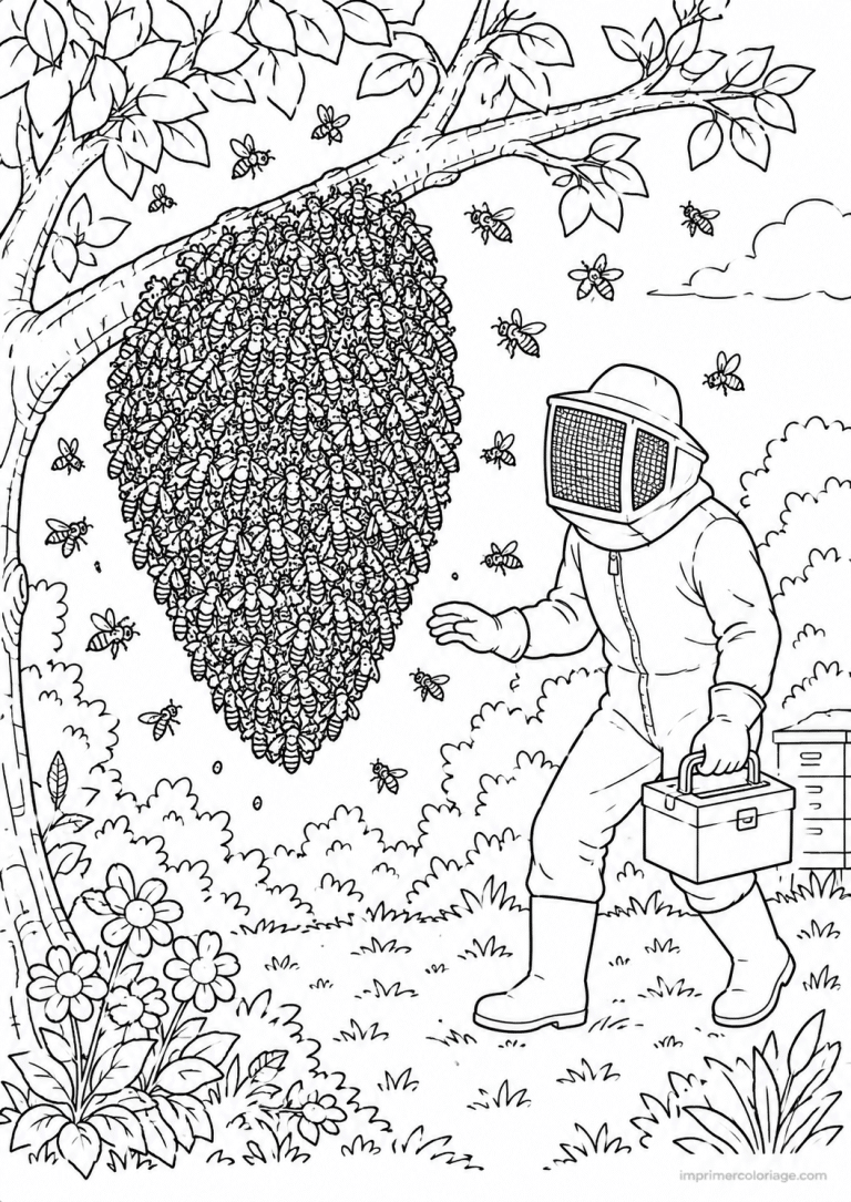 coloriage abeille essaim branche apiculteur à imprimer coloriage abeille essaim branche apiculteur - dessin gratuit à imprimer