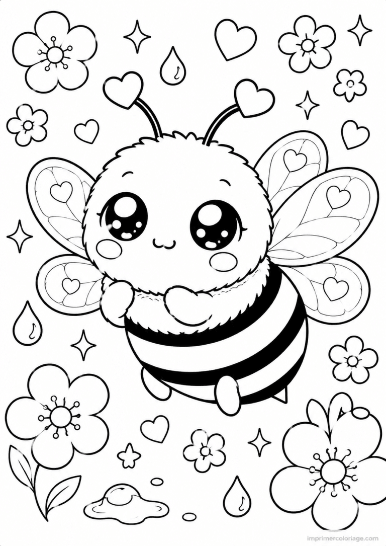 coloriage abeille kawaii rayures coeurs à imprimer coloriage abeille kawaii rayures coeurs - dessin gratuit à imprimer