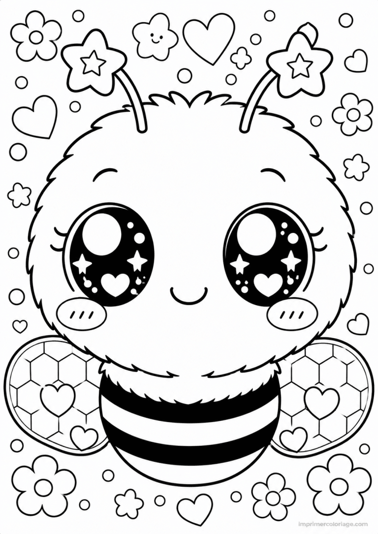 coloriage abeille kawaii visage etoiles à imprimer coloriage abeille kawaii visage etoiles - dessin gratuit à imprimer