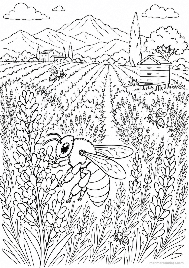 coloriage abeille lavande champ ruche à imprimer coloriage abeille lavande champ ruche - dessin gratuit à imprimer