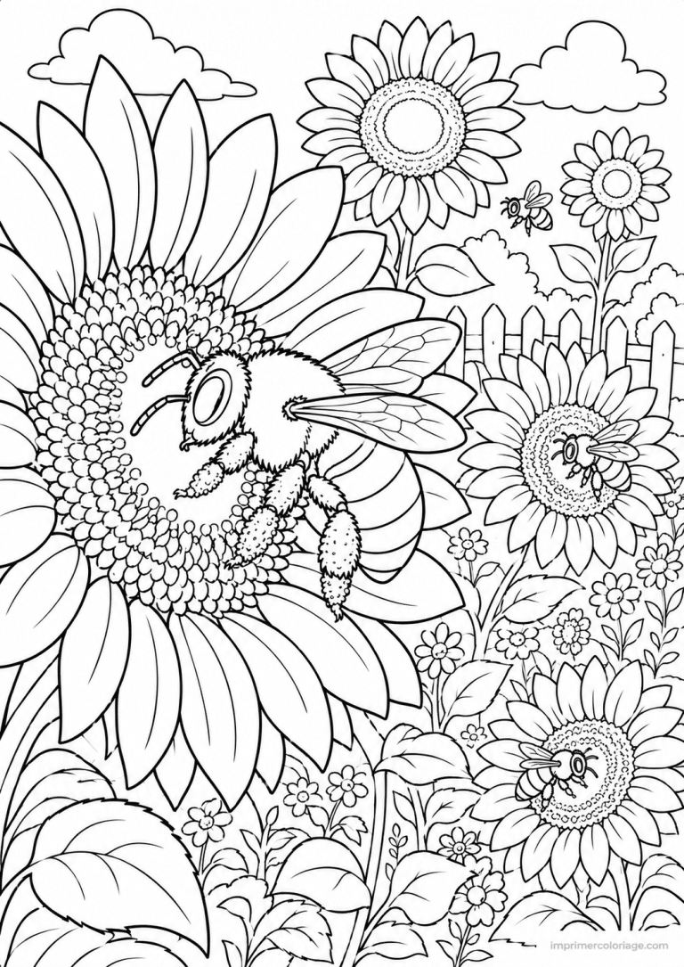 coloriage abeille pollinise tournesol à imprimer coloriage abeille pollinise tournesol - dessin gratuit à imprimer