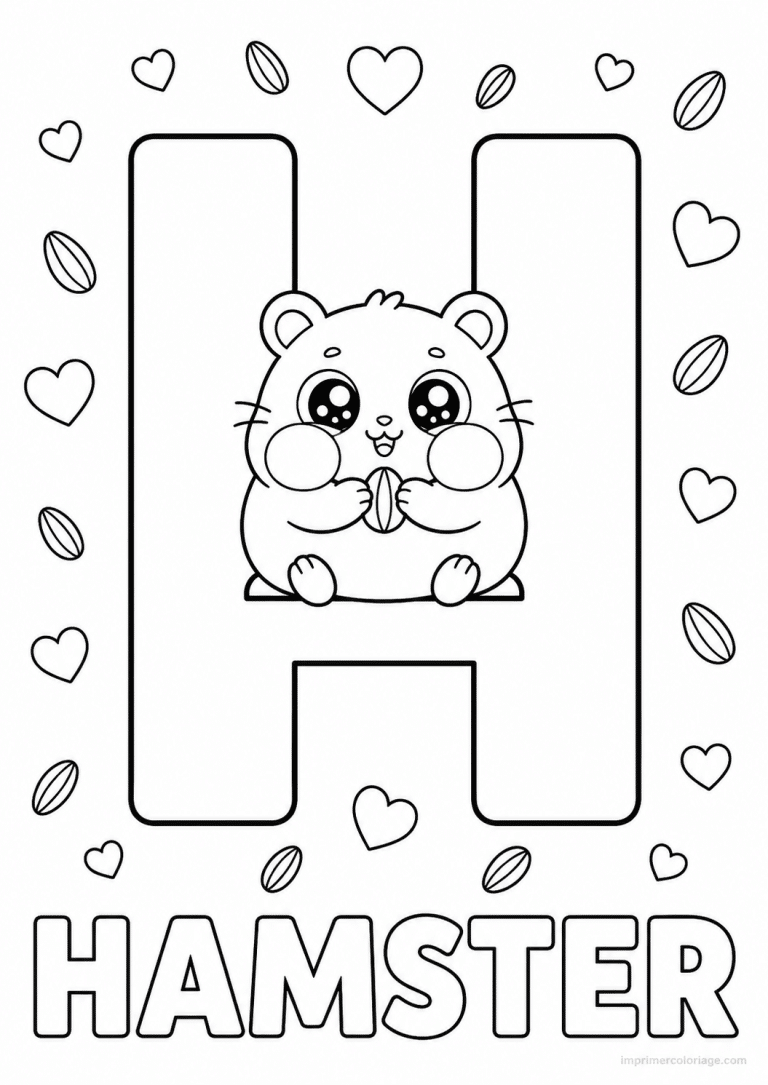 coloriage alphabet h hamster - dessin gratuit &agrave; imprimer
