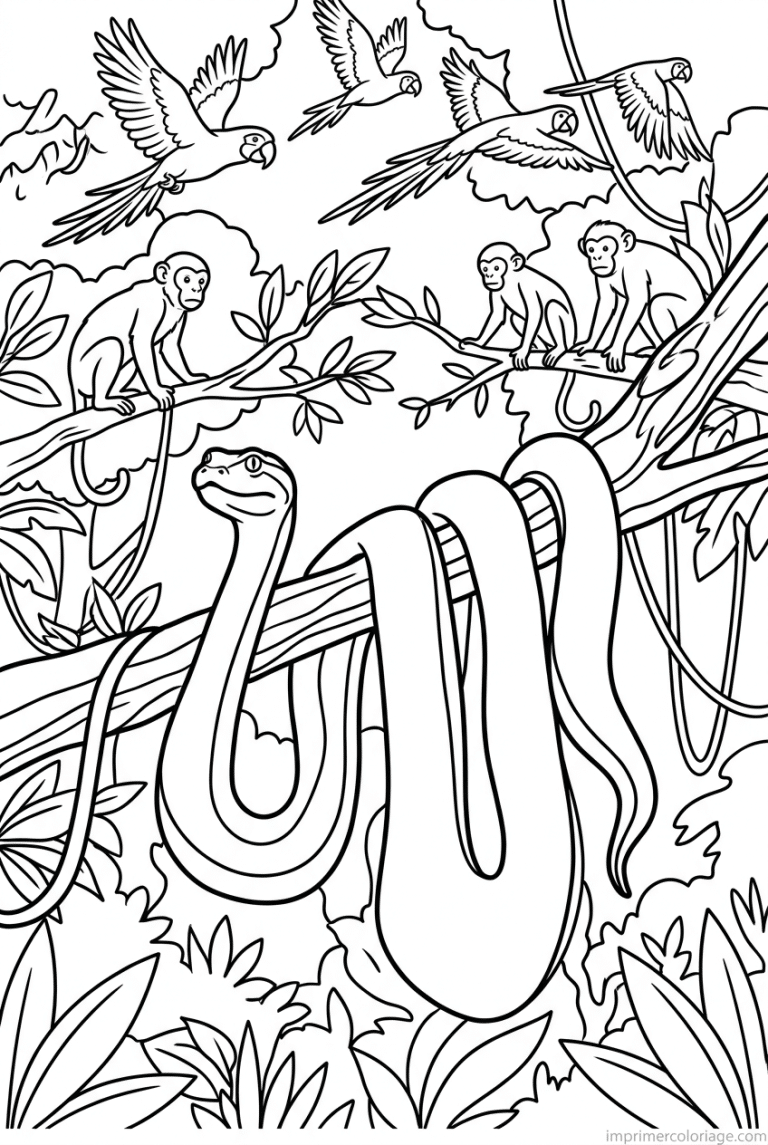 coloriage anaconda branche singes aras à imprimer coloriage anaconda branche singes aras - dessin gratuit à imprimer