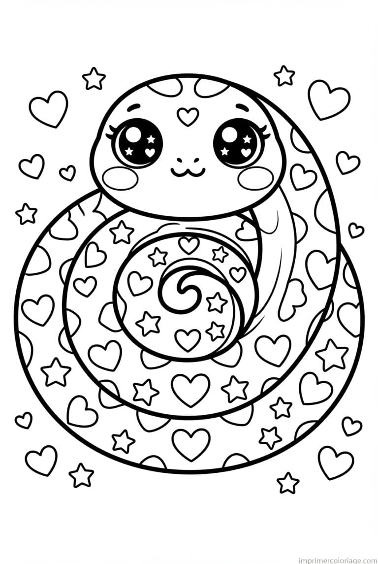 coloriage anaconda kawaii spirale coeurs à imprimer coloriage anaconda kawaii spirale coeurs - dessin gratuit à imprimer