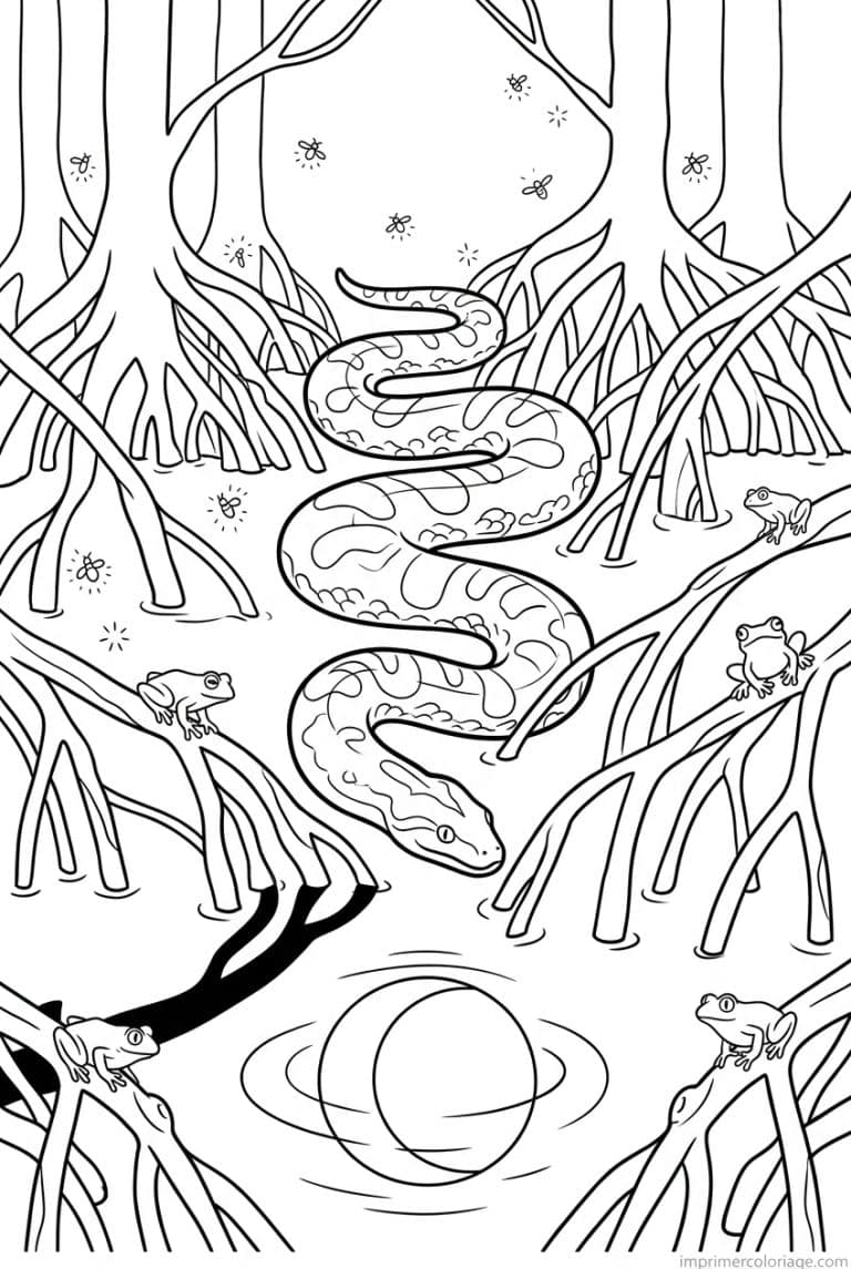 coloriage anaconda marecage nuit lucioles à imprimer coloriage anaconda marecage nuit lucioles - dessin gratuit à imprimer