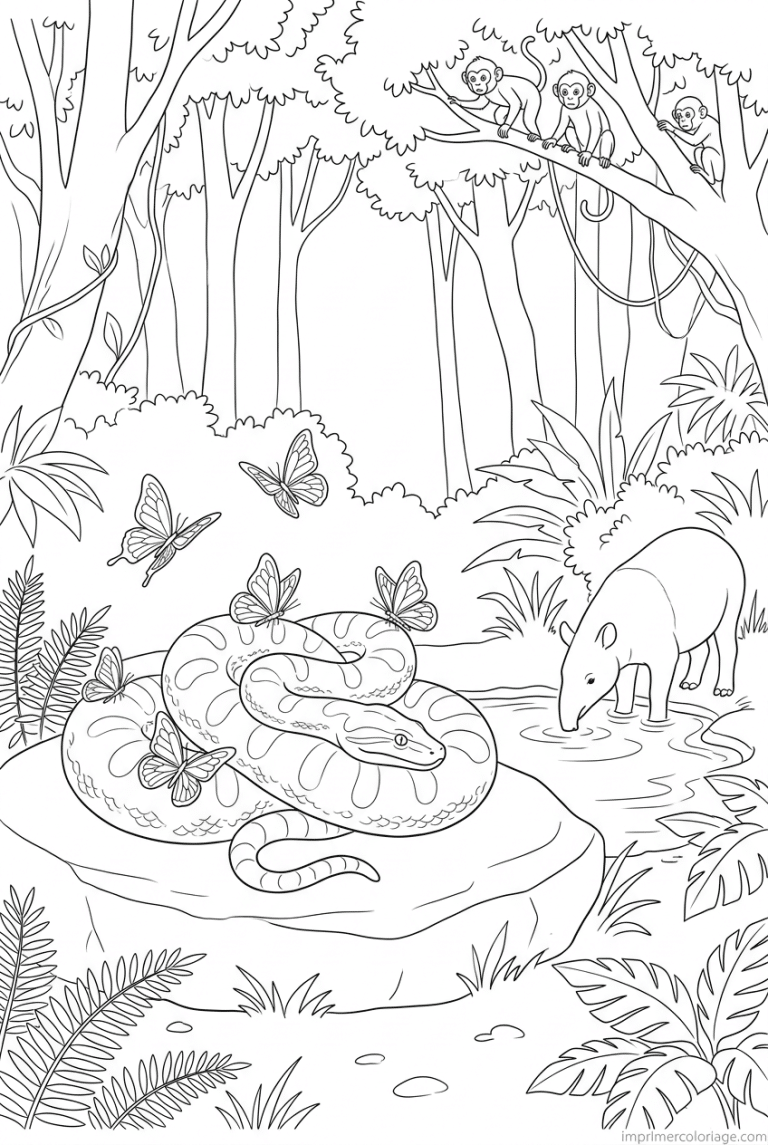 coloriage anaconda rocher tapir papillons à imprimer coloriage anaconda rocher tapir papillons - dessin gratuit à imprimer