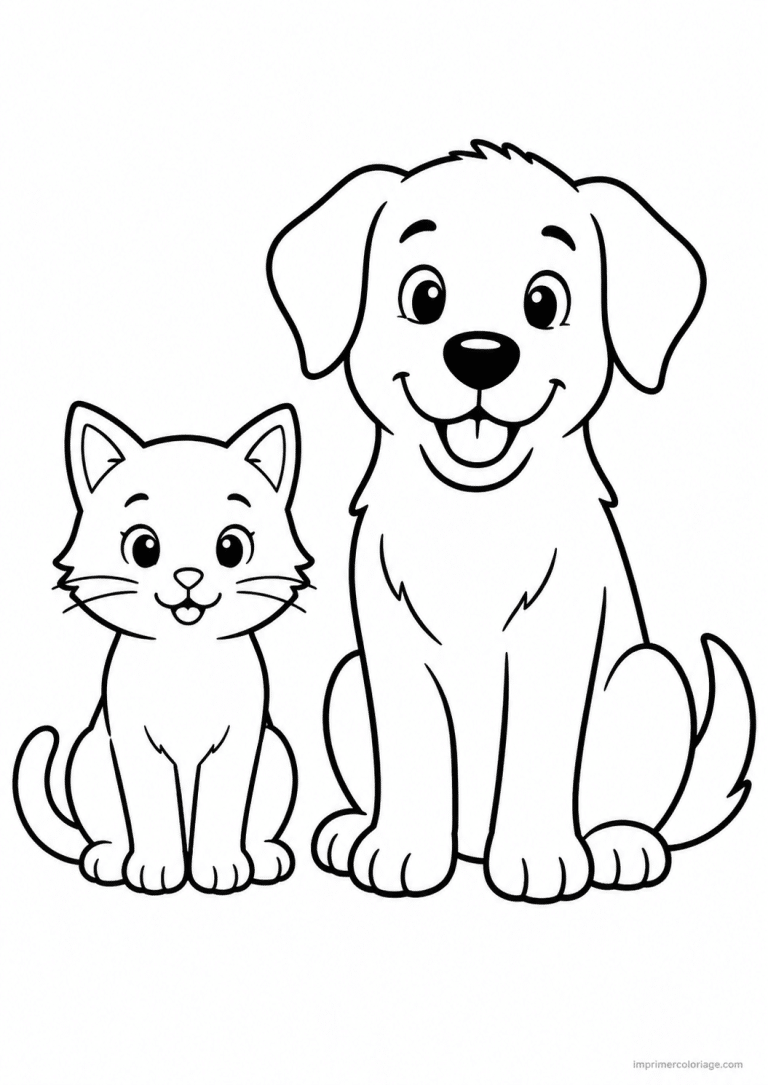 coloriage animaux compagnie chat chien duo - dessin gratuit &agrave; imprimer