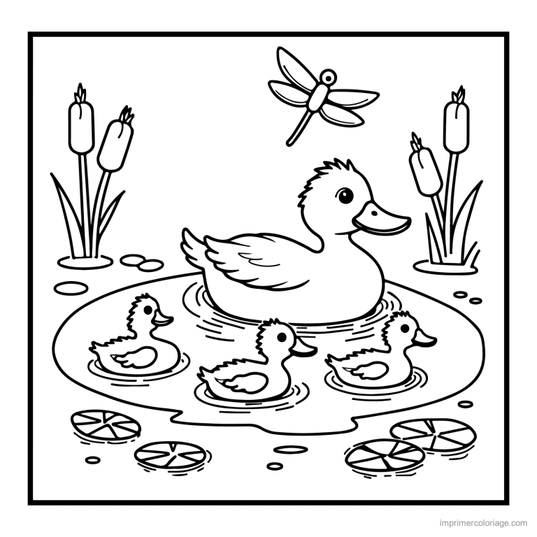 coloriage animaux de la ferme canard et ses canetons - dessin gratuit &agrave; imprimer