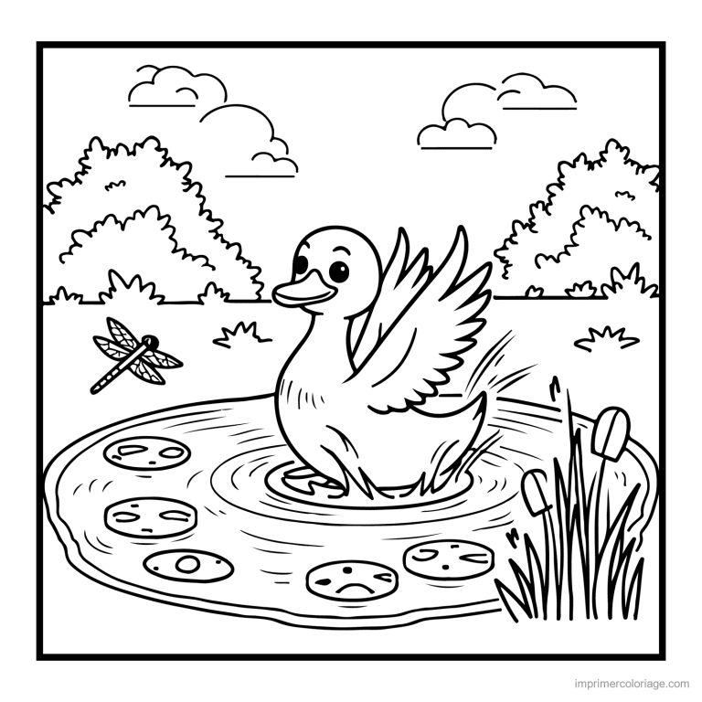 coloriage animaux de la ferme canard qui barbote - dessin gratuit &agrave; imprimer