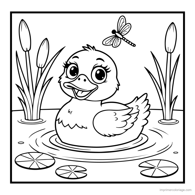 coloriage animaux de la ferme canard sur l etang - dessin gratuit &agrave; imprimer