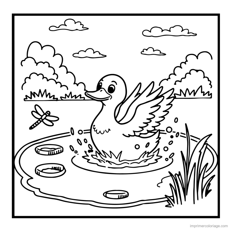 coloriage animaux de la ferme caneton qui barbote - dessin gratuit &agrave; imprimer