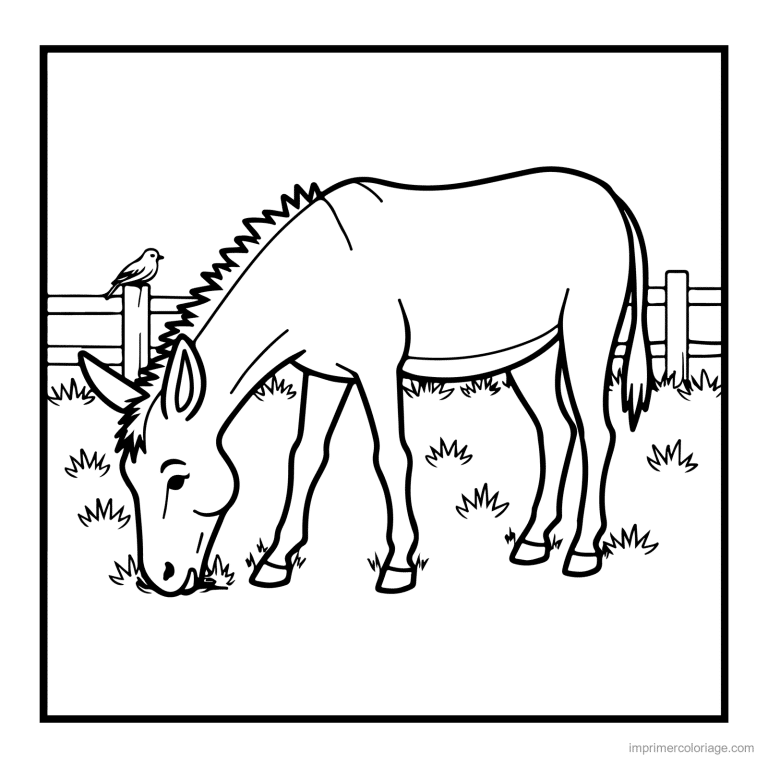 coloriage animaux de la ferme cheval qui broute - dessin gratuit &agrave; imprimer