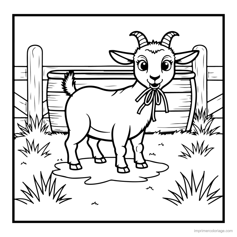 coloriage animaux de la ferme chevre pres de la barriere - dessin gratuit &agrave; imprimer