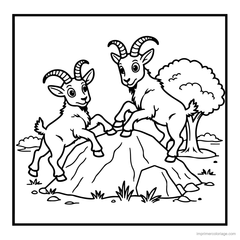 coloriage animaux de la ferme chevres qui jouent sur les rochers - dessin gratuit &agrave; imprimer
