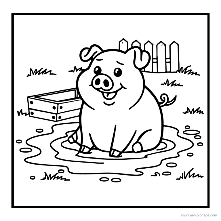 coloriage animaux de la ferme cochon dans la boue - dessin gratuit &agrave; imprimer